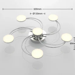 Plafón LED Lindby Rouven, forma espiral, 6 luces, gris