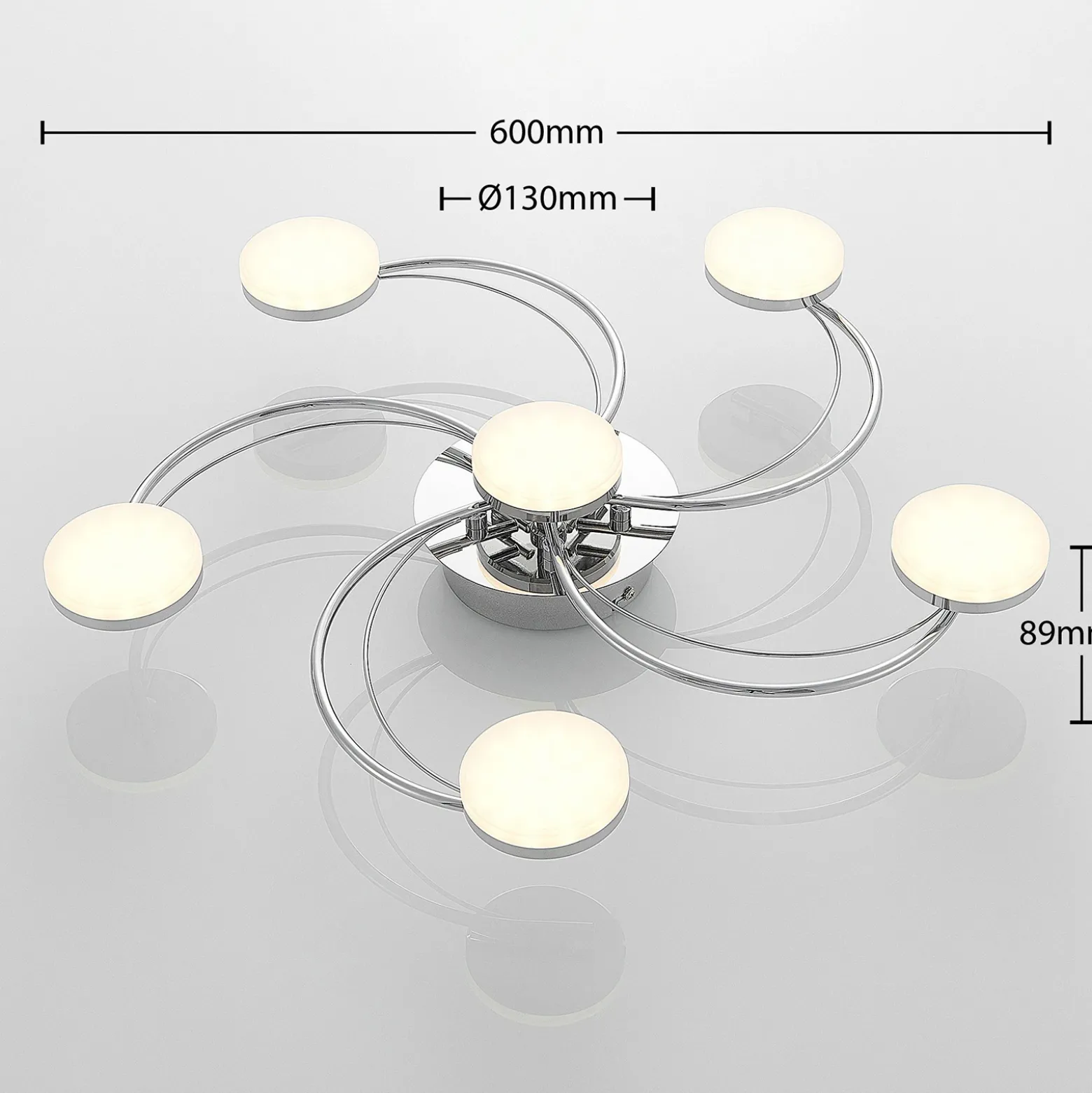 Plafón LED Lindby Rouven, forma espiral, 6 luces, gris