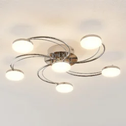 Plafón LED Lindby Rouven, forma espiral, 6 luces, gris