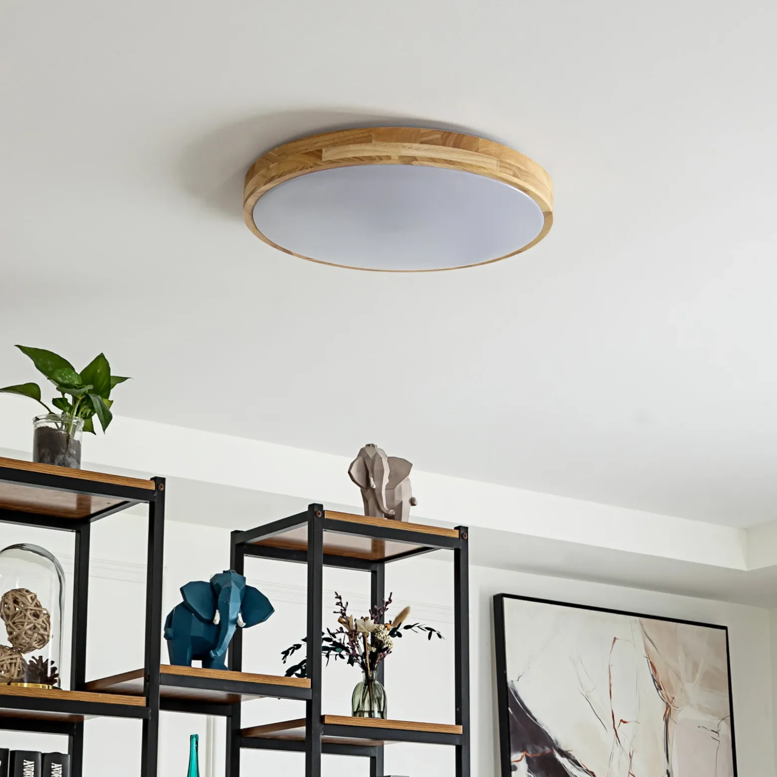 Plafón LED Lindby Smart Innes Madera Ø51cm RGB CCT Tuya