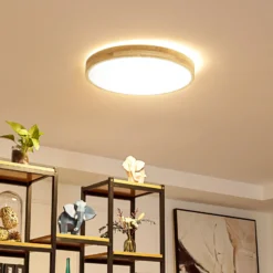 Plafón LED Lindby Smart Innes Madera Ø51cm RGB CCT Tuya