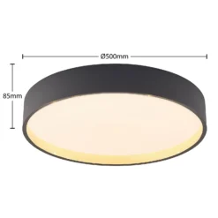 Plafón LED Lindby Todor, 50 cm, antracita, CCT, madera