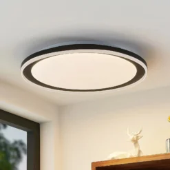 Plafón LED Lindby Verdan, negro, metal, atenuable, CCT