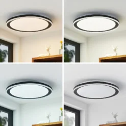 Plafón LED Lindby Verdan, negro, metal, atenuable, CCT