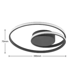 Plafón LED Lindby Youna, negro, aluminio, 39 cm, atenuable