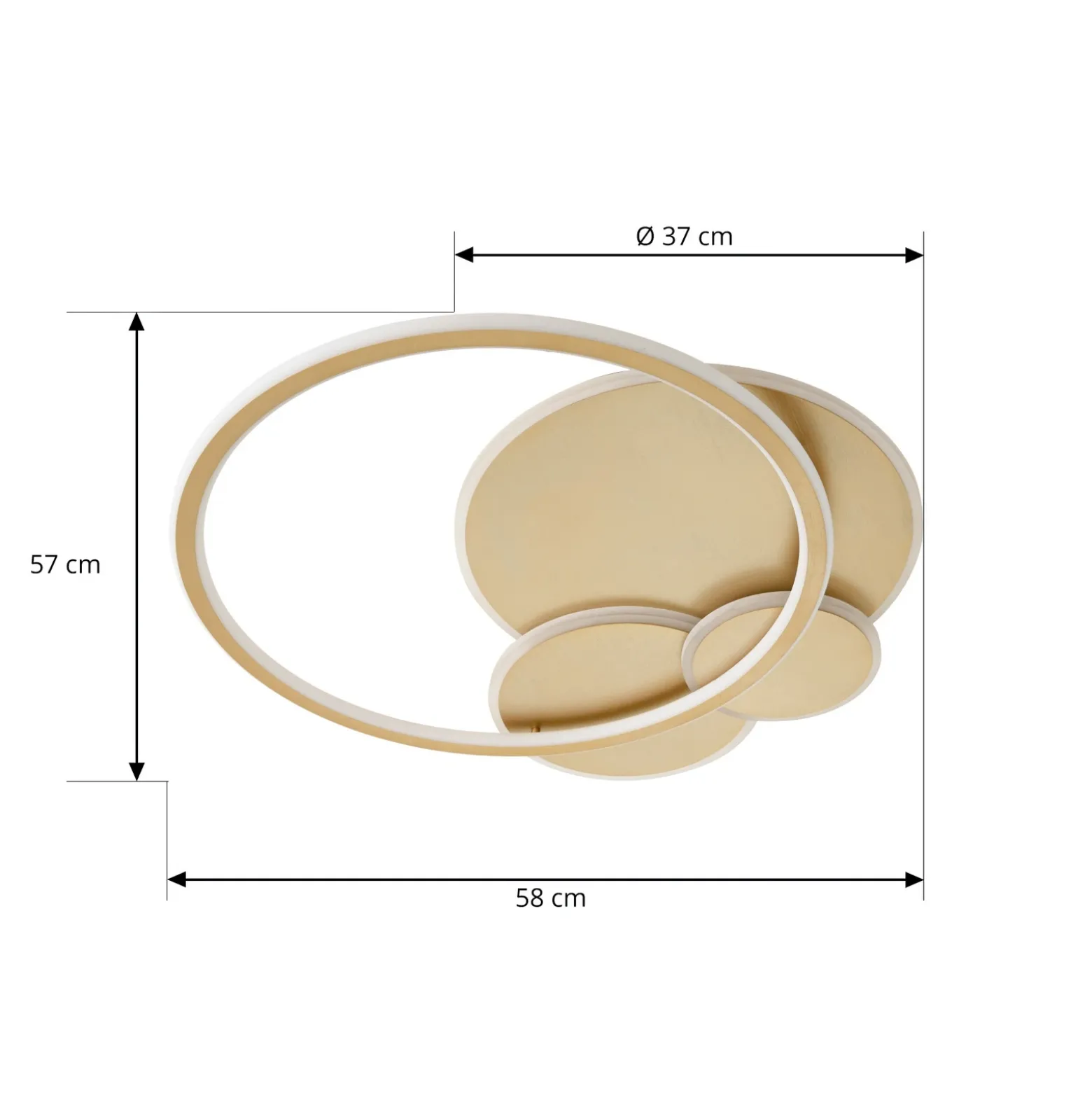 Plafón LED Lucande Circulo, dorada, 60 cm CCT, atenuable
