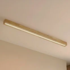 Plafón LED Lucande Emara, madera clara, roble, atenuable