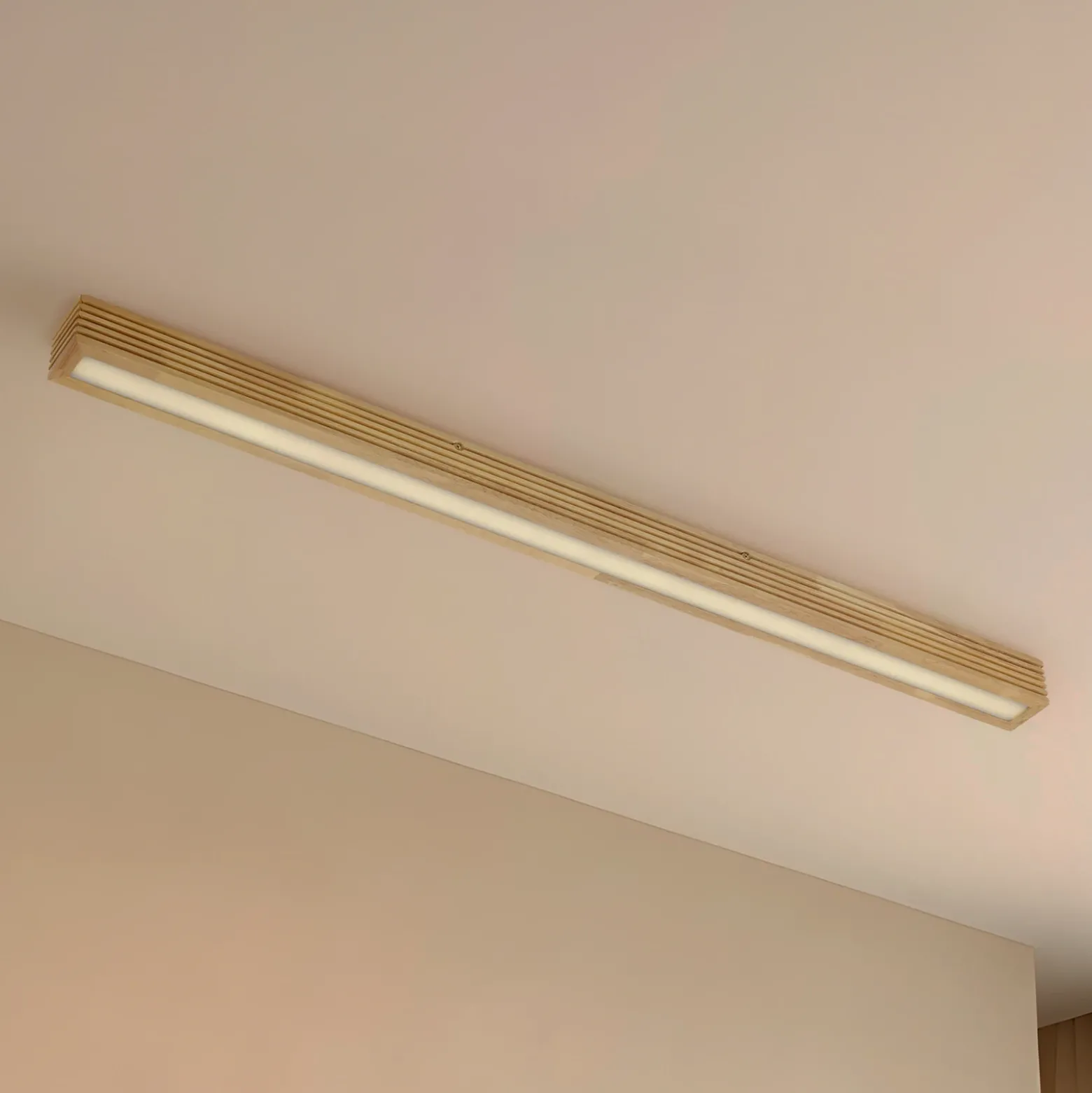Plafón LED Lucande Emara, madera clara, roble, atenuable