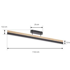 Plafón LED Lucande Holven, negro/madera, CCT, atenuable