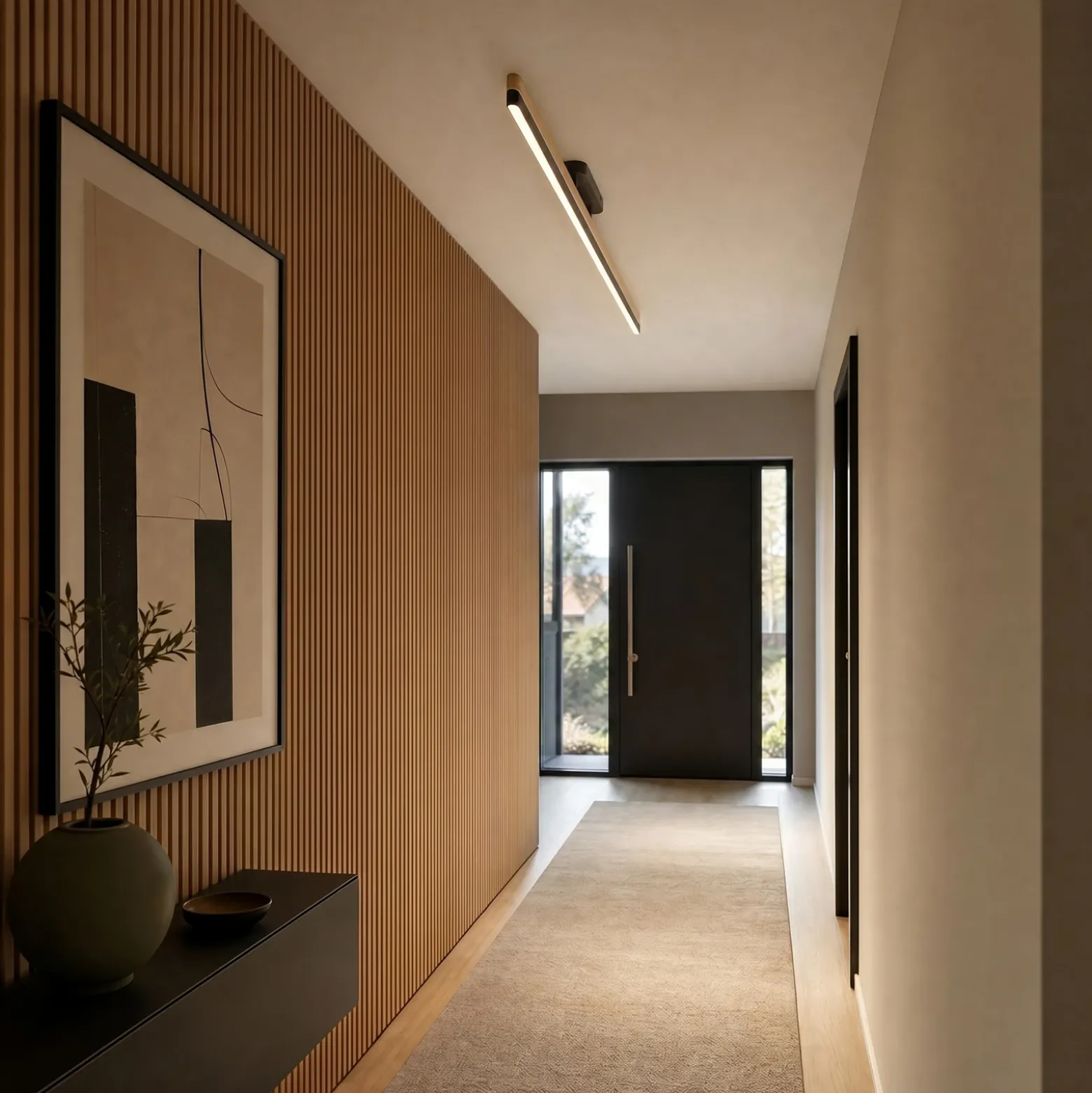 Plafón LED Lucande Holven, negro/madera, CCT, atenuable