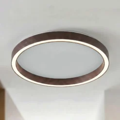 Plafón LED Lucande Rotundo, Ø 40 cm, marrón, atenuable