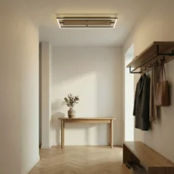 Plafón LED Lucande Vectra, 100 x 30 cm, madera, atenuable