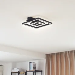 Plafón LED Madamo de Lindby, negro, 30 cm, 3000 K, aluminio