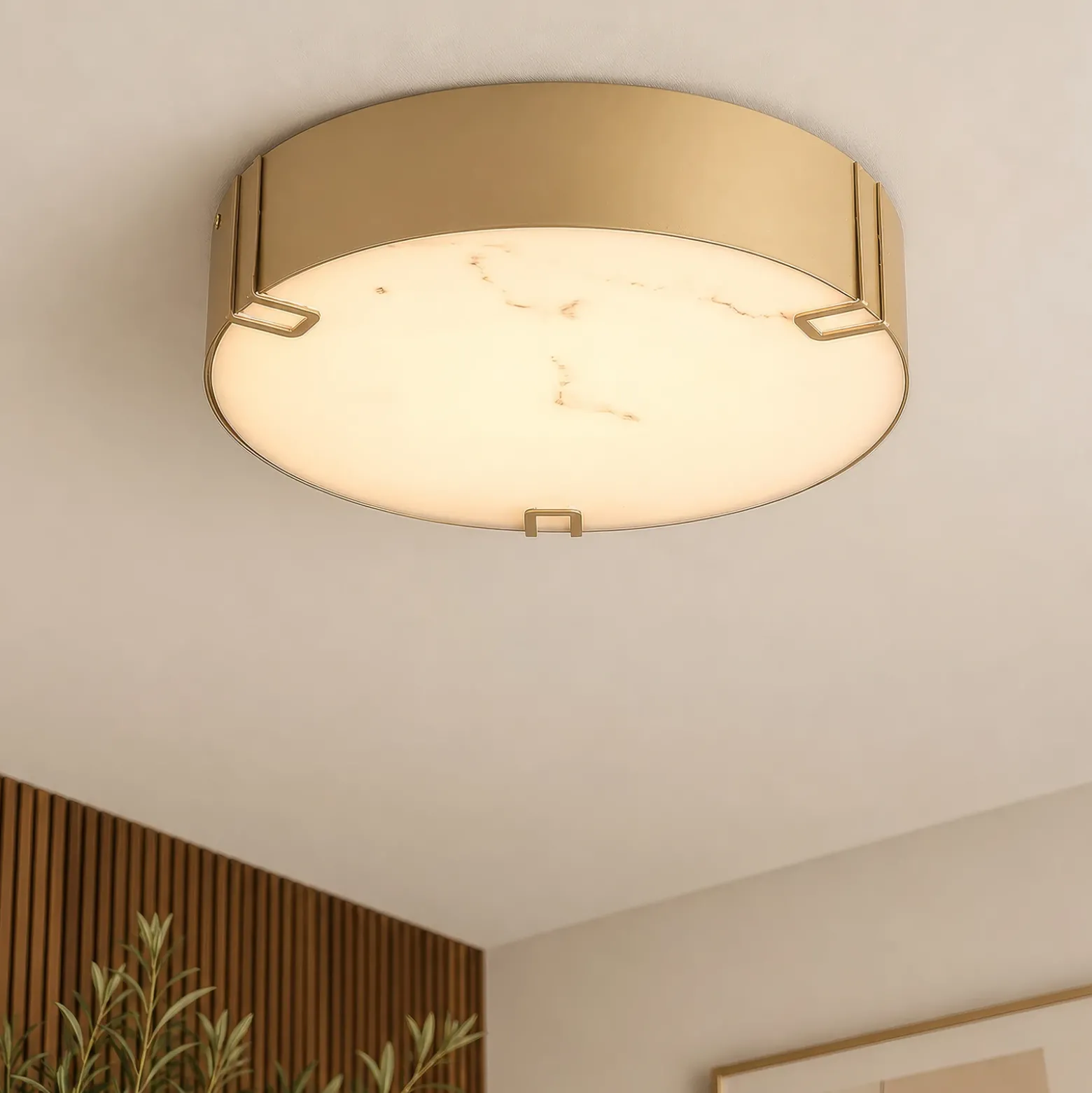 Plafón LED Marmo, color dorado, metal, IP44, 3.000 K
