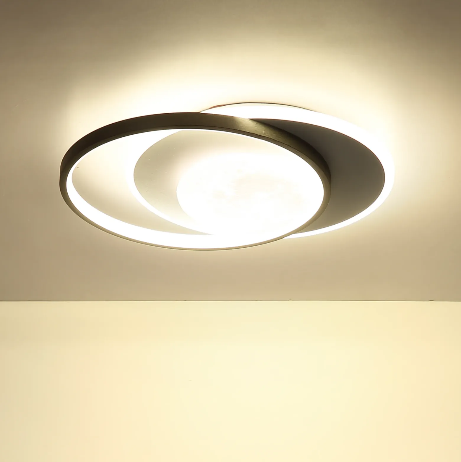 Plafón LED Moon, negro/gris, metal, 37 cm