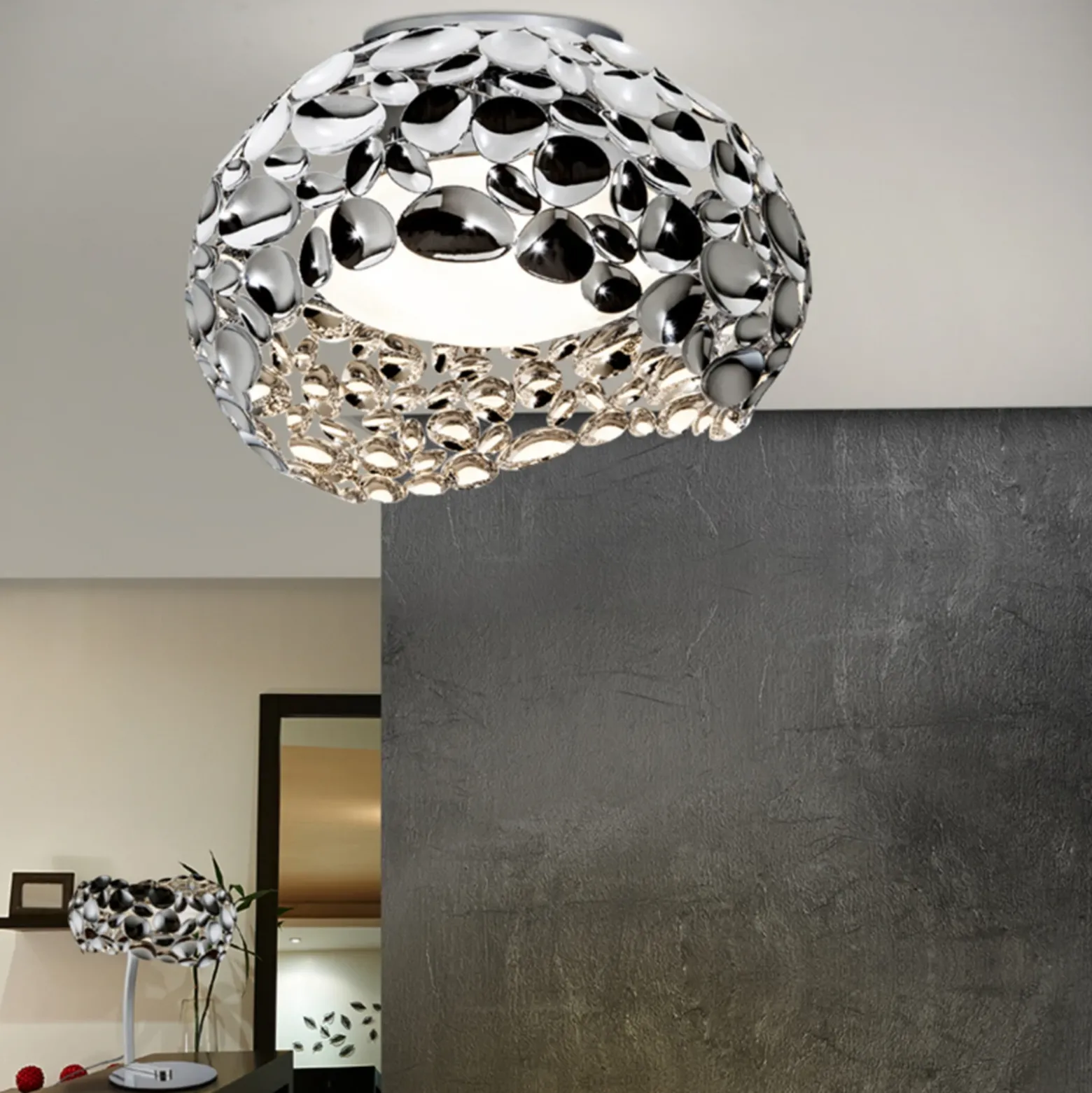 Plafón LED Narisa, Ø 46 cm, cromo