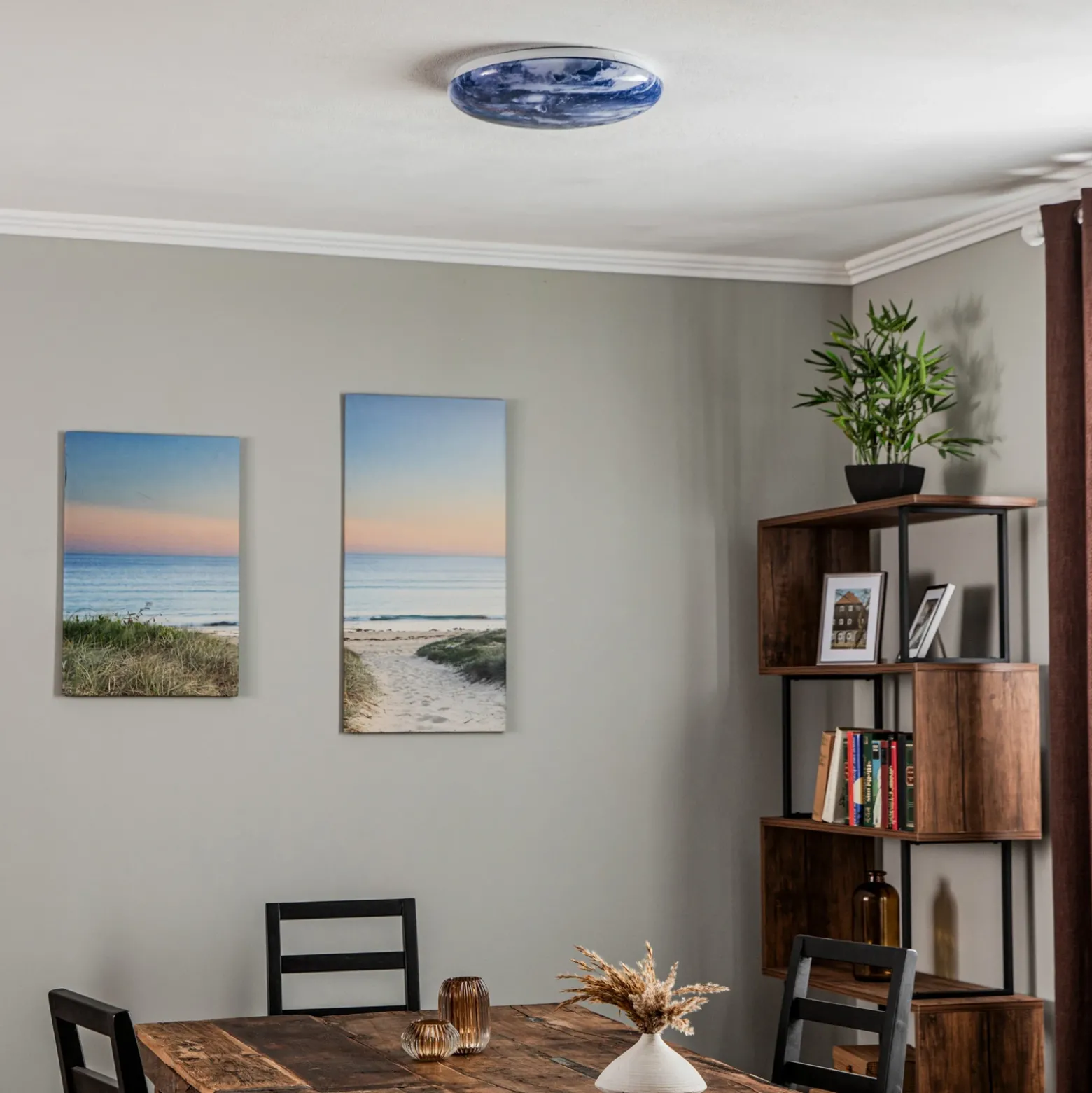 Plafón LED Orbi de Lindby, 38 cm, azul/blanco, plástico