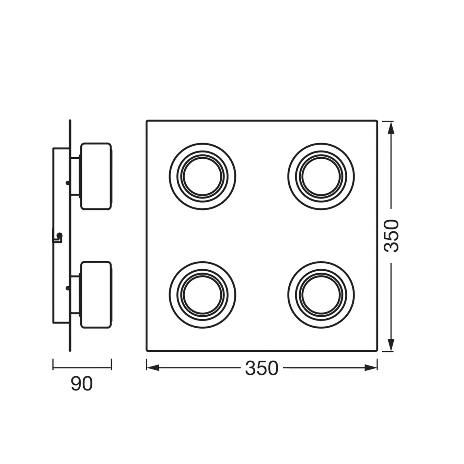 Plafón LED ORBIS FLAME de OSRAM, cromada, 4 luces, CCT IP44