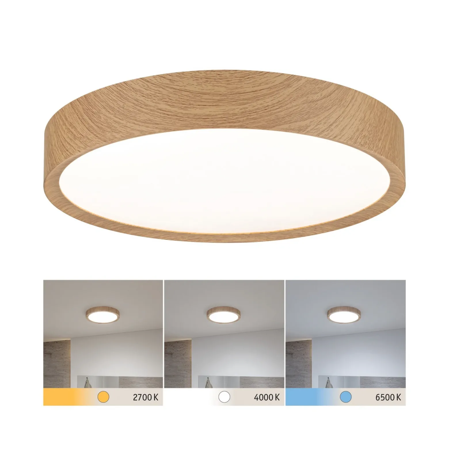 Plafón LED Paulmann Tega IP44 CCT madera