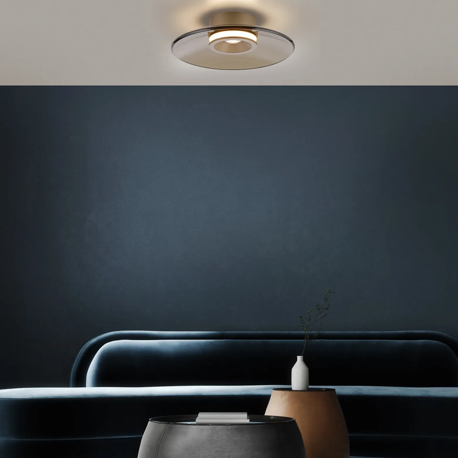 Plafón LED PURE Moon, bronce, Ø 32 cm, cristal/aluminio