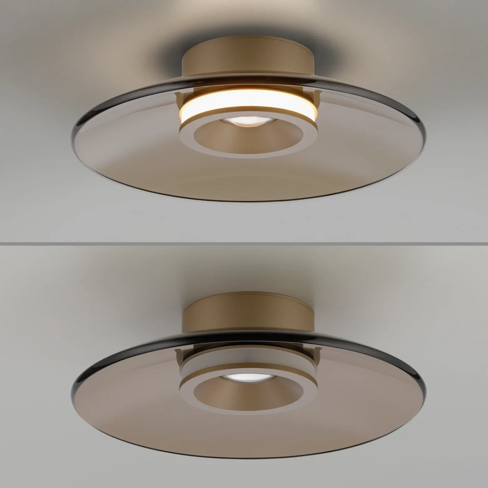 Plafón LED PURE Moon, bronce, Ø 32 cm, cristal/aluminio