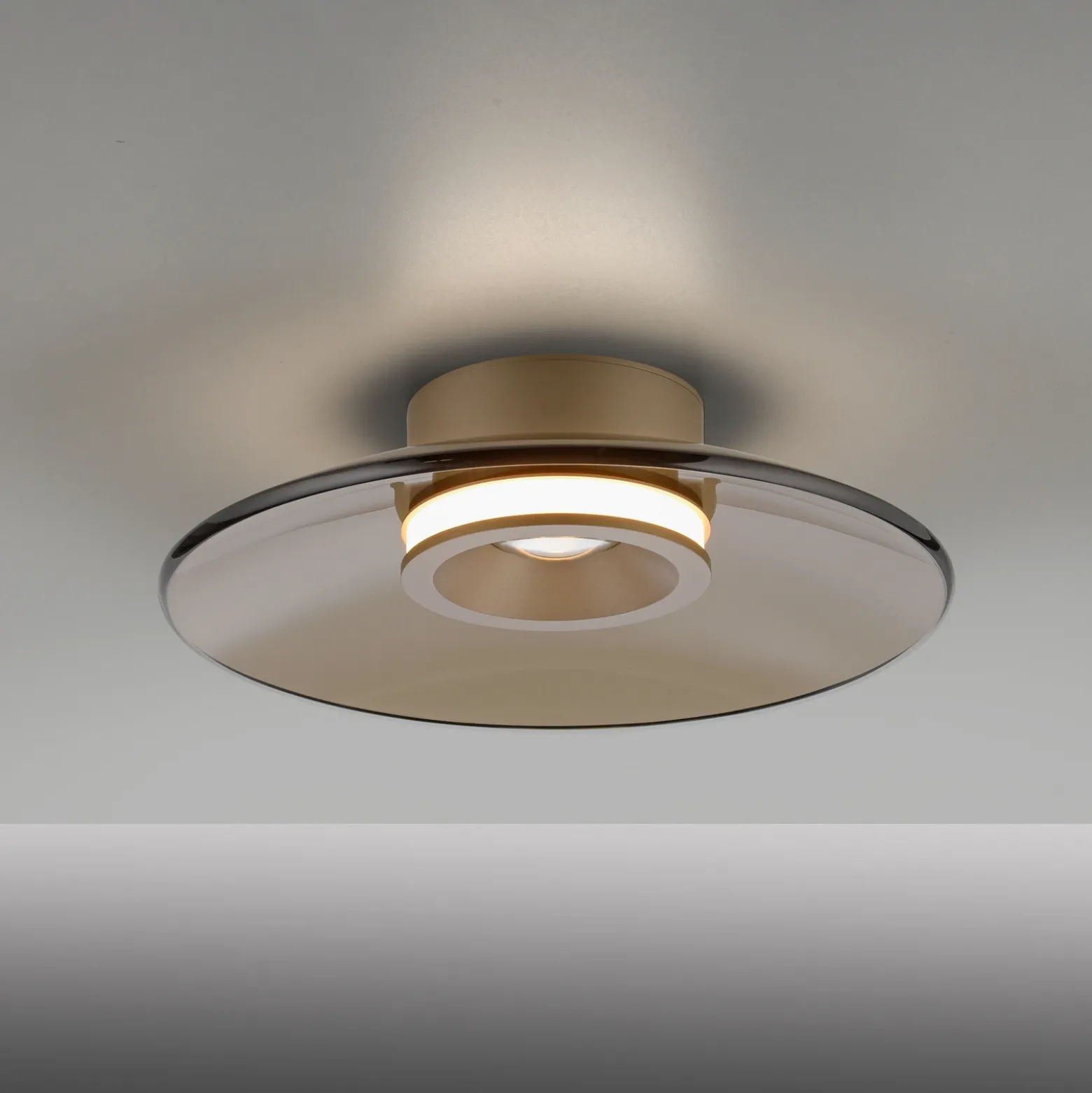 Plafón LED PURE Moon, bronce, Ø 32 cm, cristal/aluminio