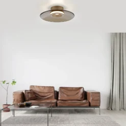 Plafón LED PURE Moon, bronce, Ø 32 cm, cristal/aluminio