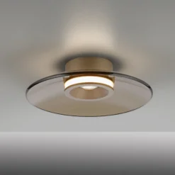 Plafón LED PURE Moon, bronce, Ø 32 cm, cristal/aluminio