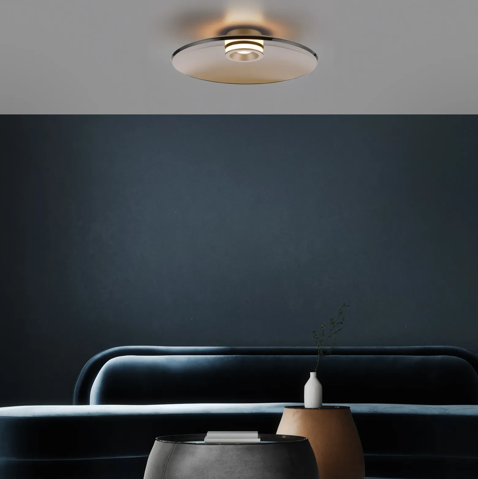 Plafón LED PURE Moon, bronce, Ø 50 cm, cristal/aluminio