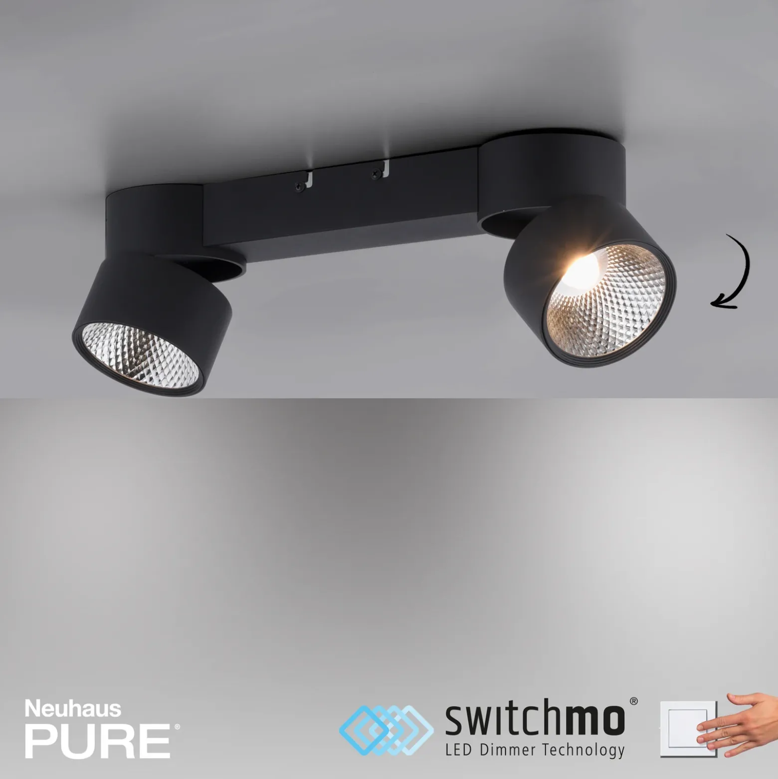Plafón LED PURE Nola, con 2 luces, negro