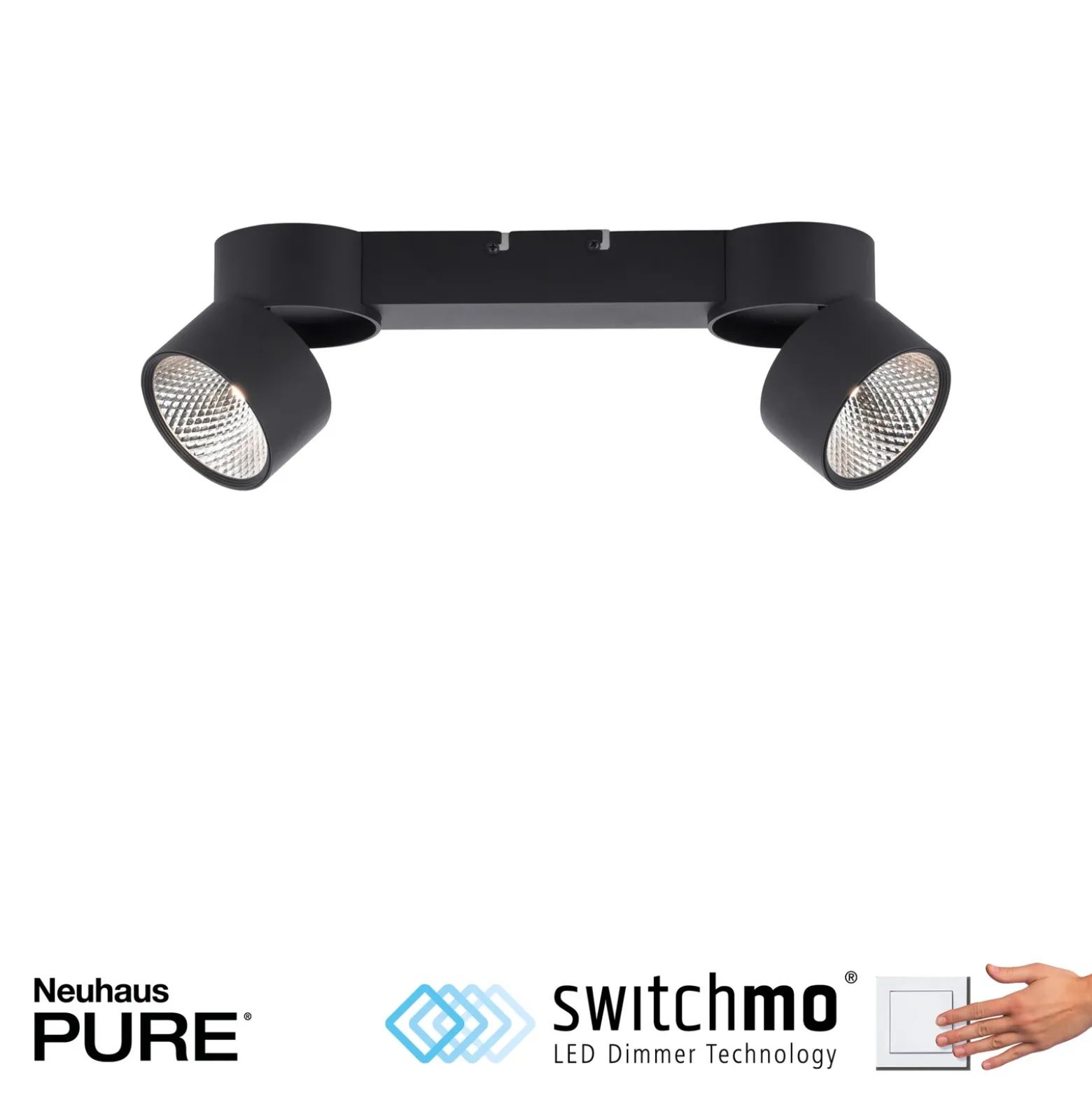 Plafón LED PURE Nola, con 2 luces, negro