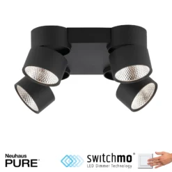 Plafón LED PURE Nola, de 4 luces, negro