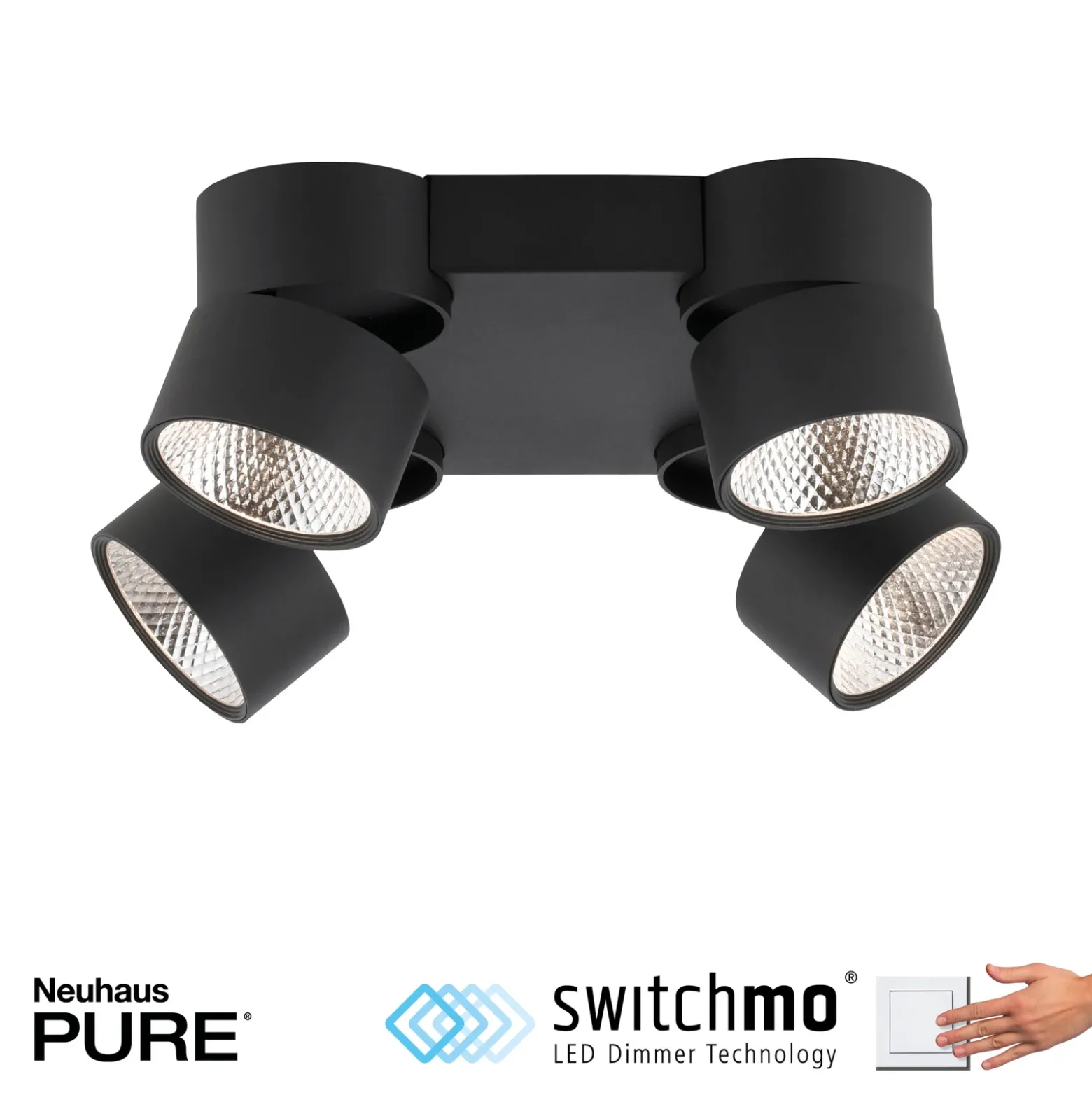 Plafón LED PURE Nola, de 4 luces, negro