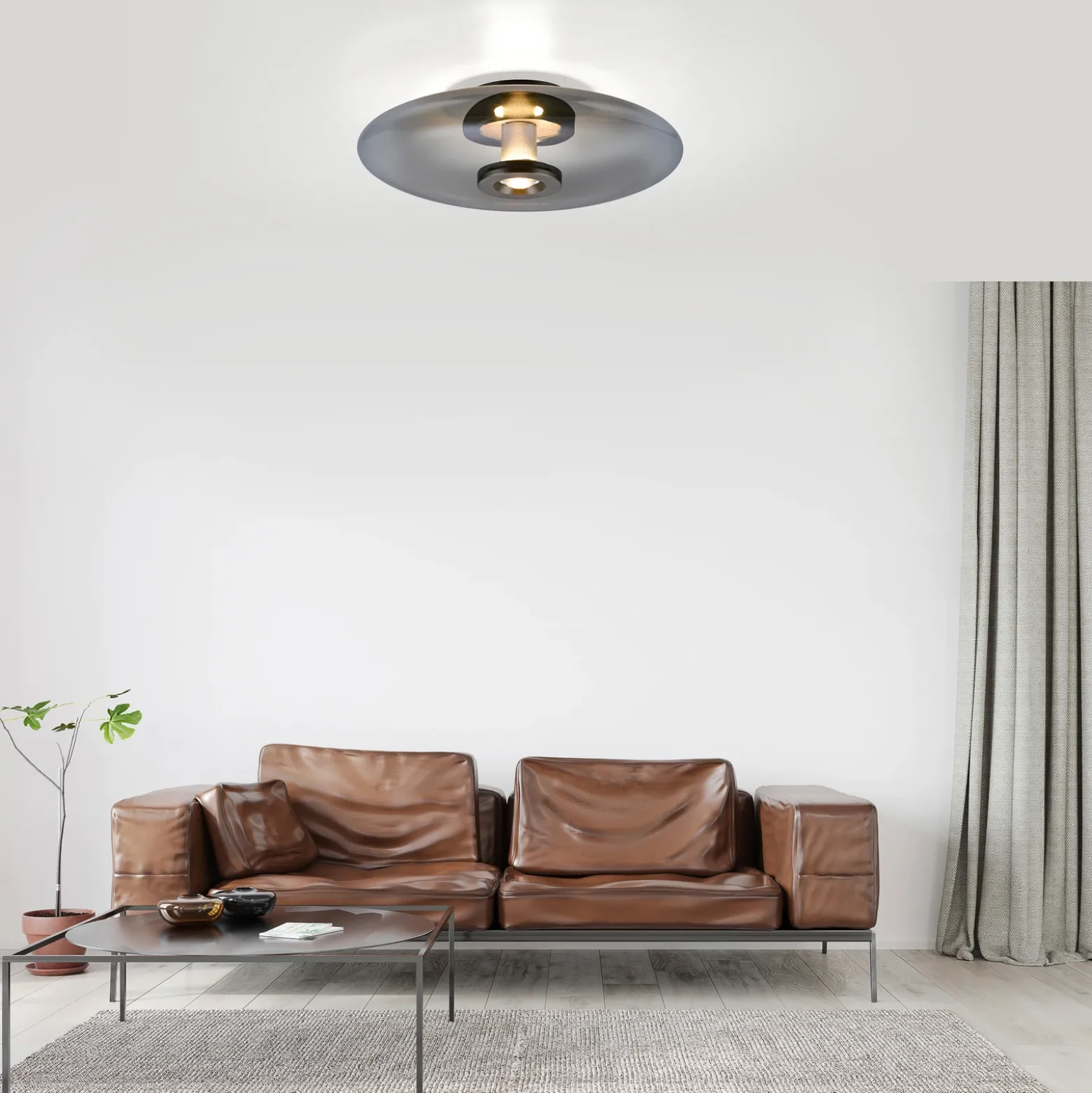 Plafón LED PURE Vitrum, gris, cristal/aluminio, Ø 45 cm