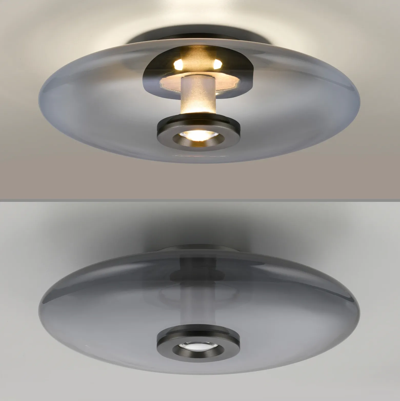 Plafón LED PURE Vitrum, gris, cristal/aluminio, Ø 45 cm