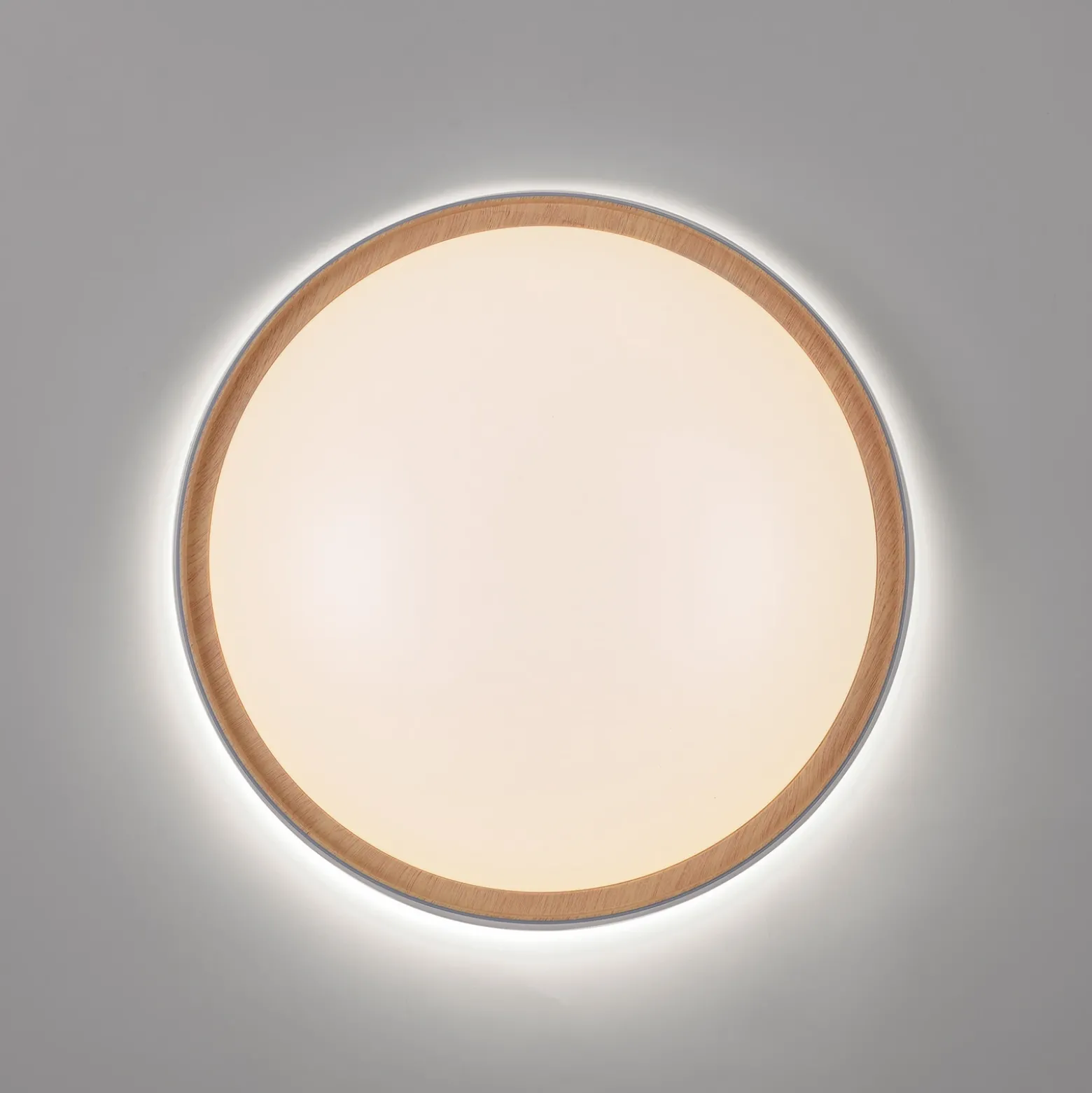 Plafón LED Q-EMILIA de Paul Neuhaus, gris/madera