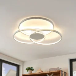Plafón LED Riley de Lindby, blanco, metal, 80 cm, atenuable
