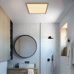 Plafón LED Sapana, longitud 29,5 cm, aspecto de madera