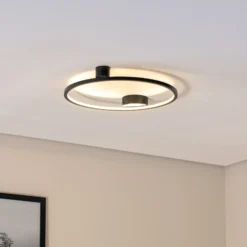 Plafón LED Saturno, negro, Ø 50 cm, metal, 4000 K