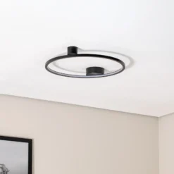 Plafón LED Saturno, negro, Ø 50 cm, metal, 4000 K