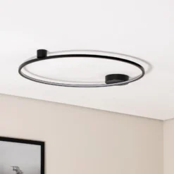 Plafón LED Saturno, negro, Ø 80 cm, metal, 4000 K