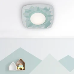 Plafón LED Scandi forest, 58 cm, verde, madera MDF