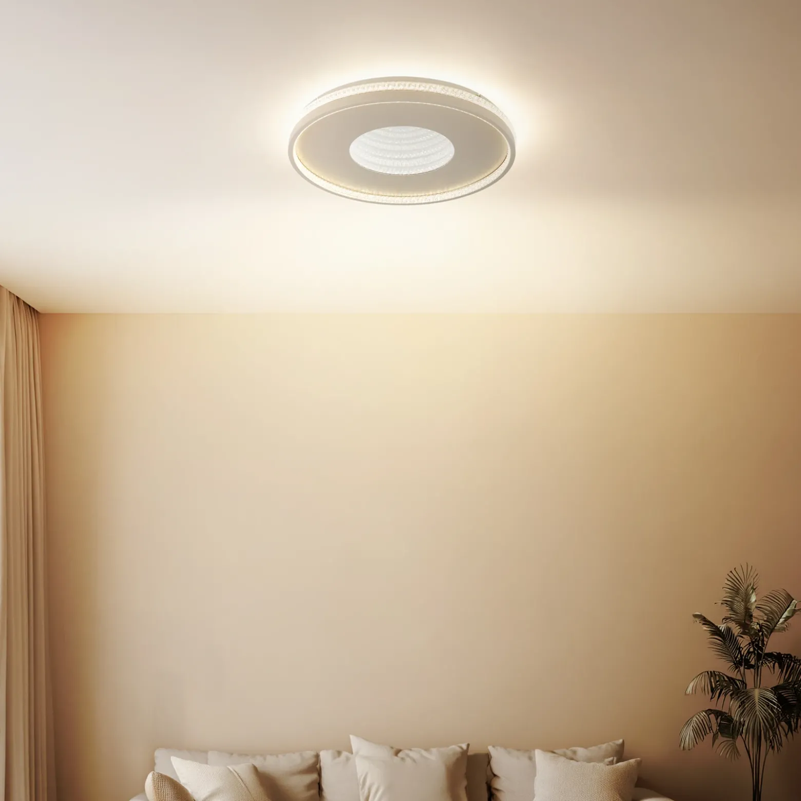 Plafón LED Shirley, color arena, Ø 51 cm, CCT, atenuable