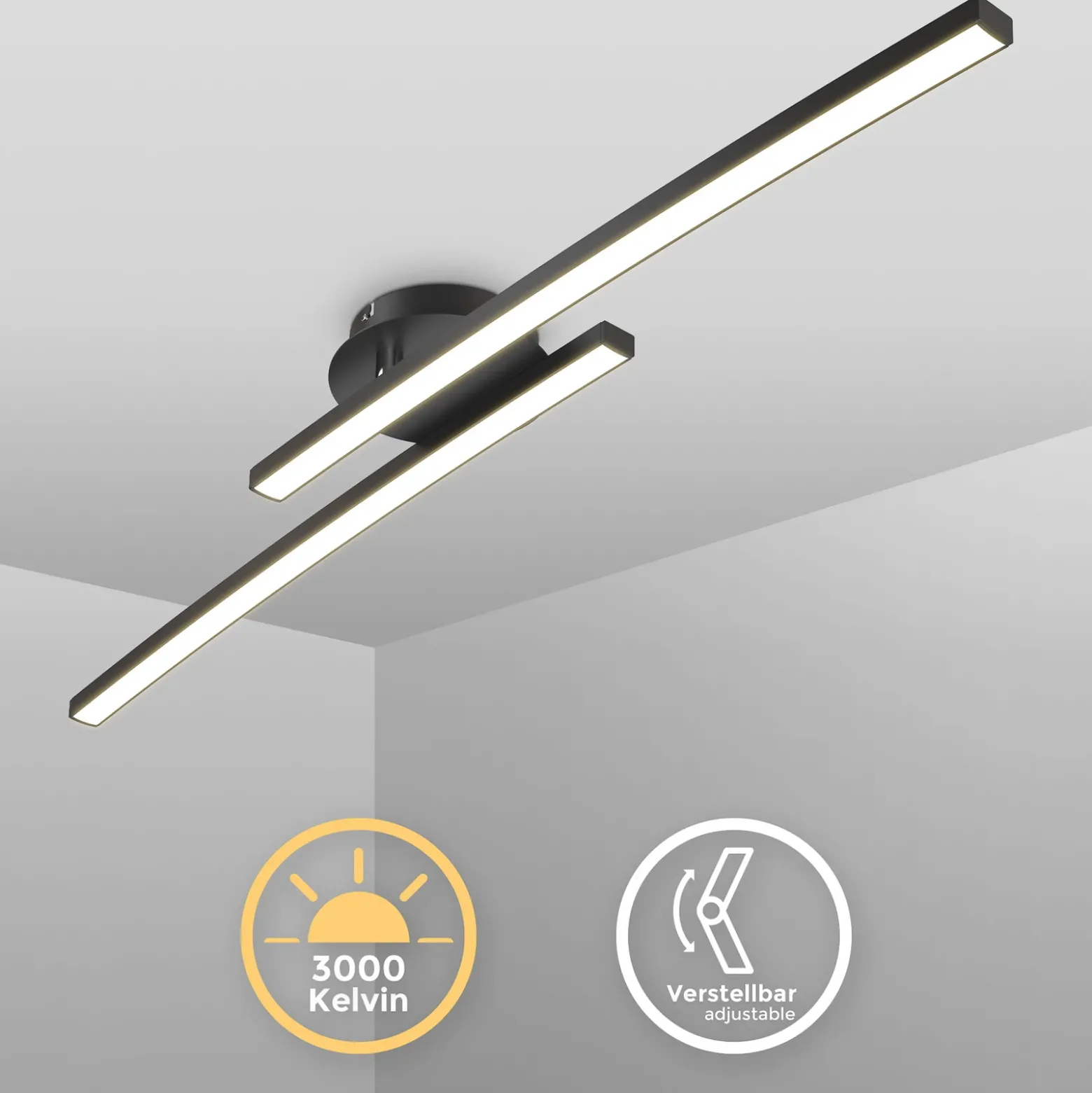 Plafón LED Snore, 2 luces, negro, metal, 3000 K
