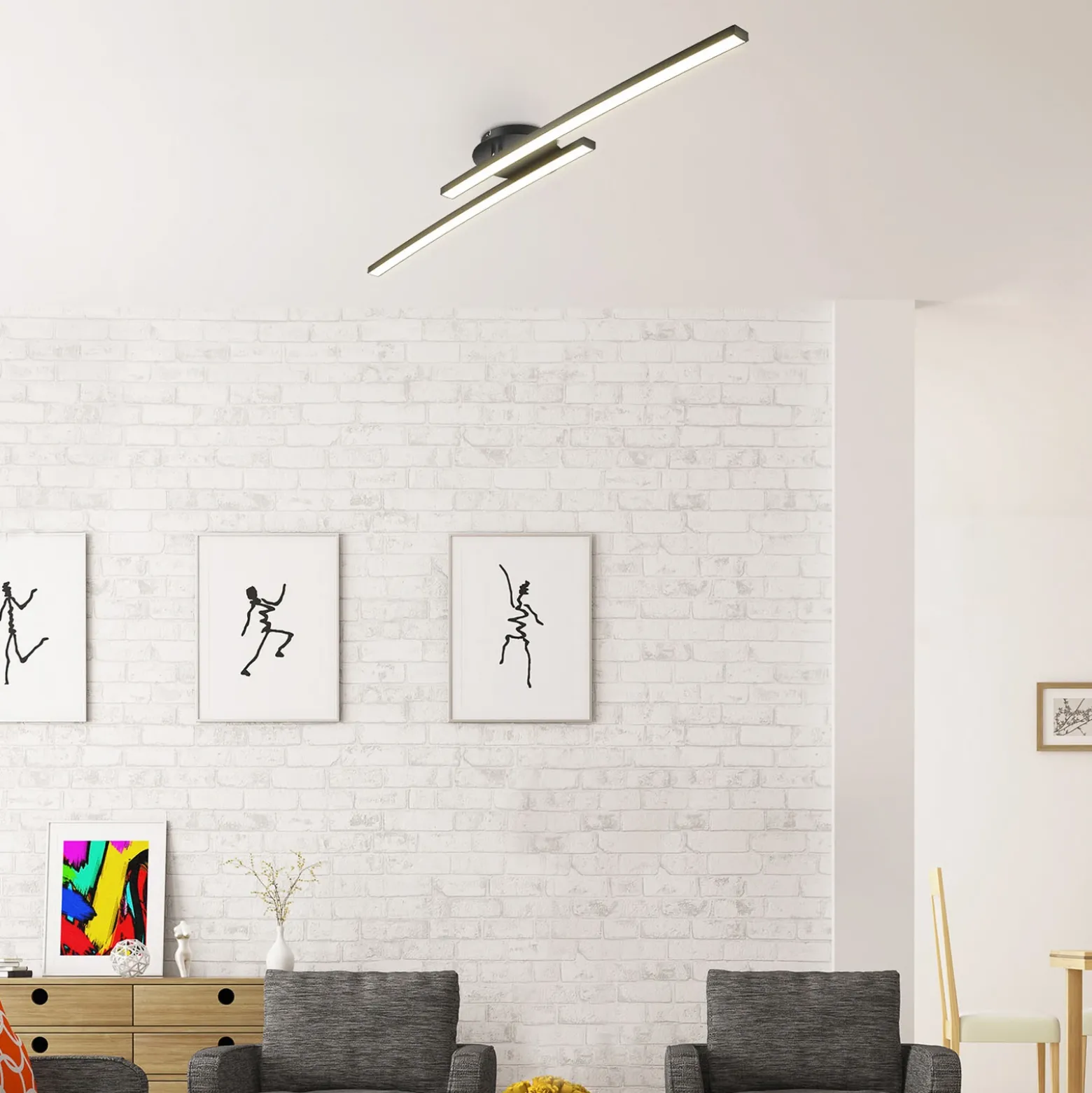 Plafón LED Snore, 2 luces, negro, metal, 3000 K