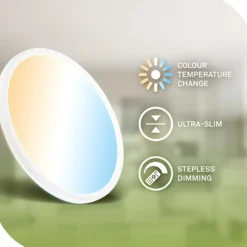 Plafón LED Tava A, CCT, Ø 29 cm, blanco, control remoto