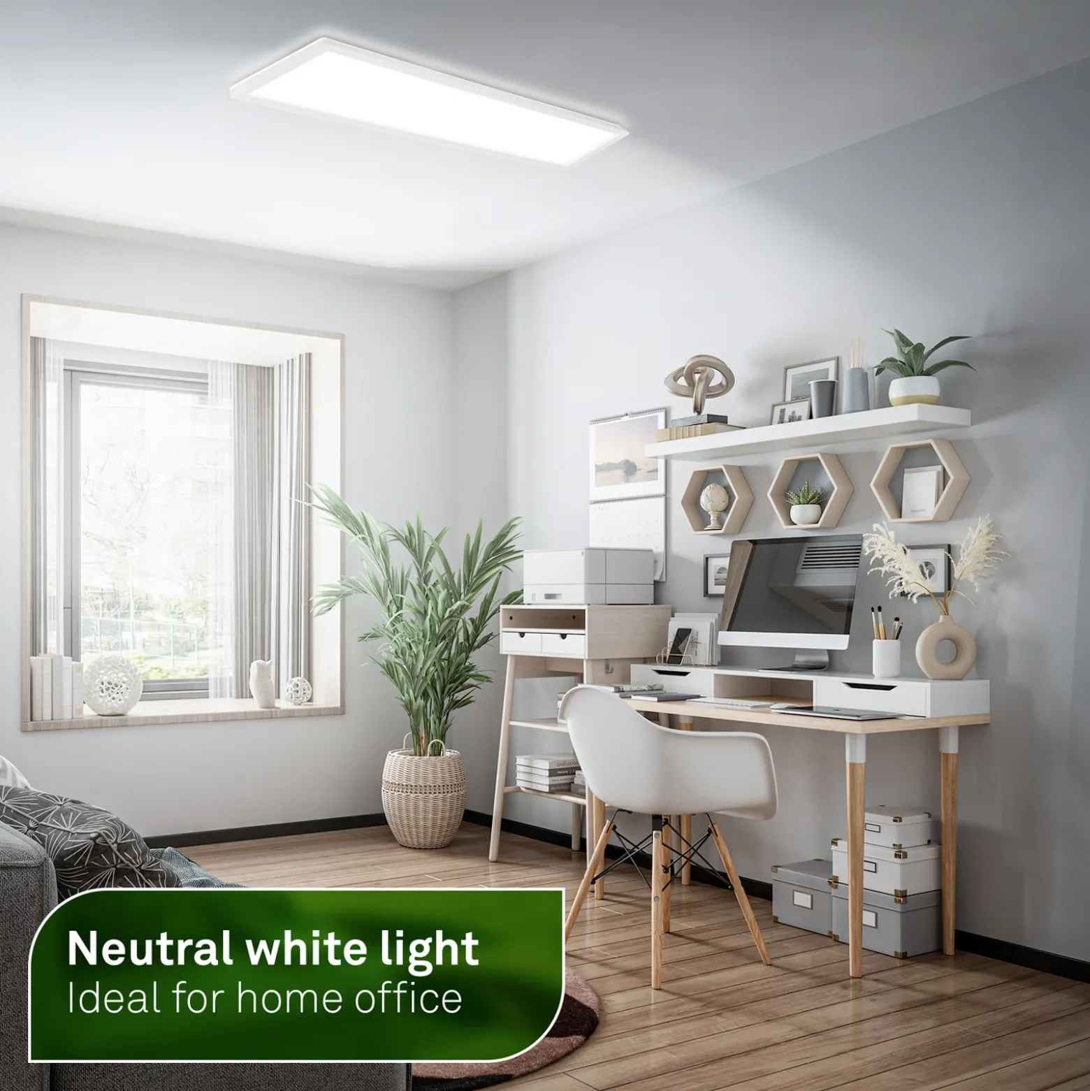 Plafón LED Tava A, 98x20 cm, plástico, blanco