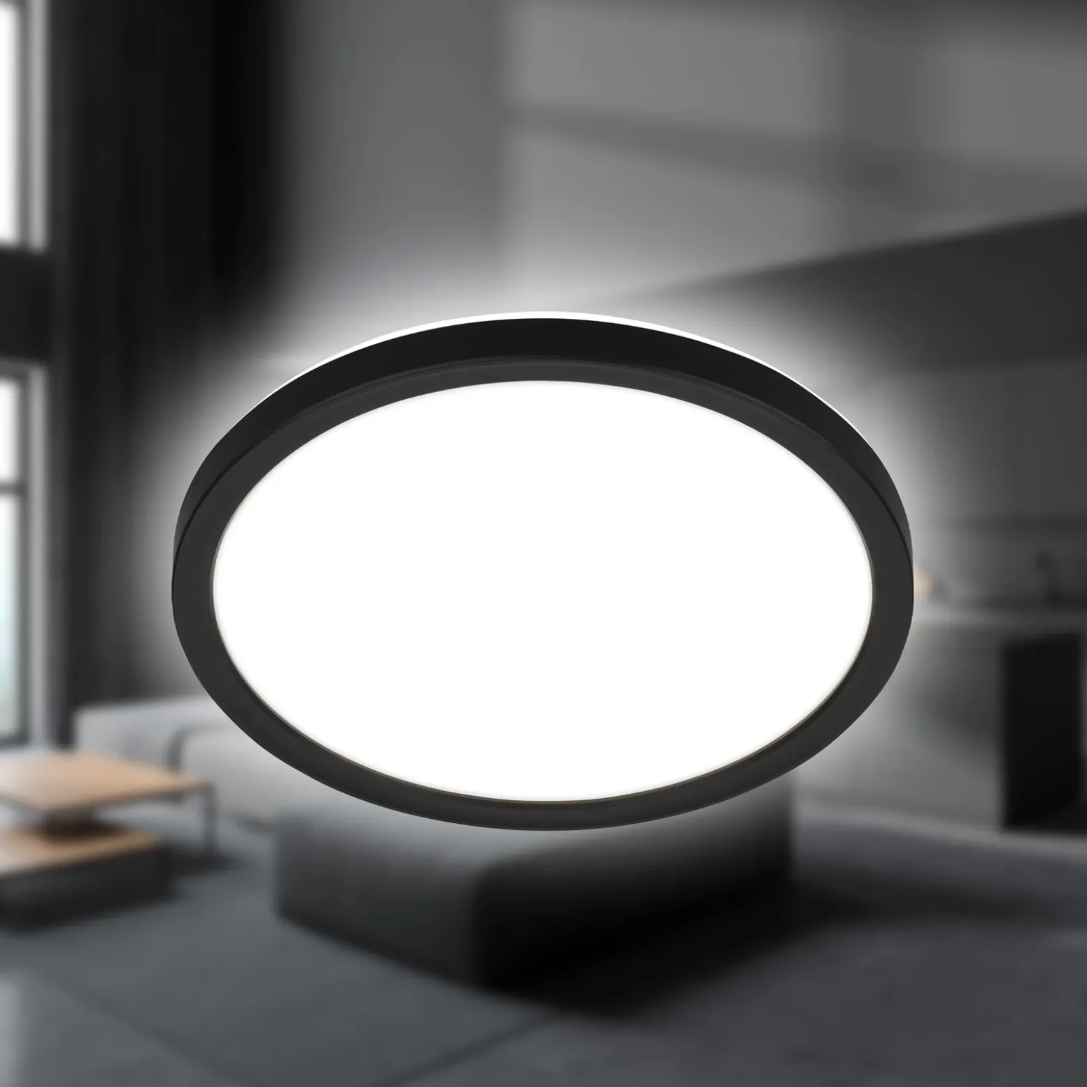 Plafón LED Tava, negro, Ø 24 cm, plástico