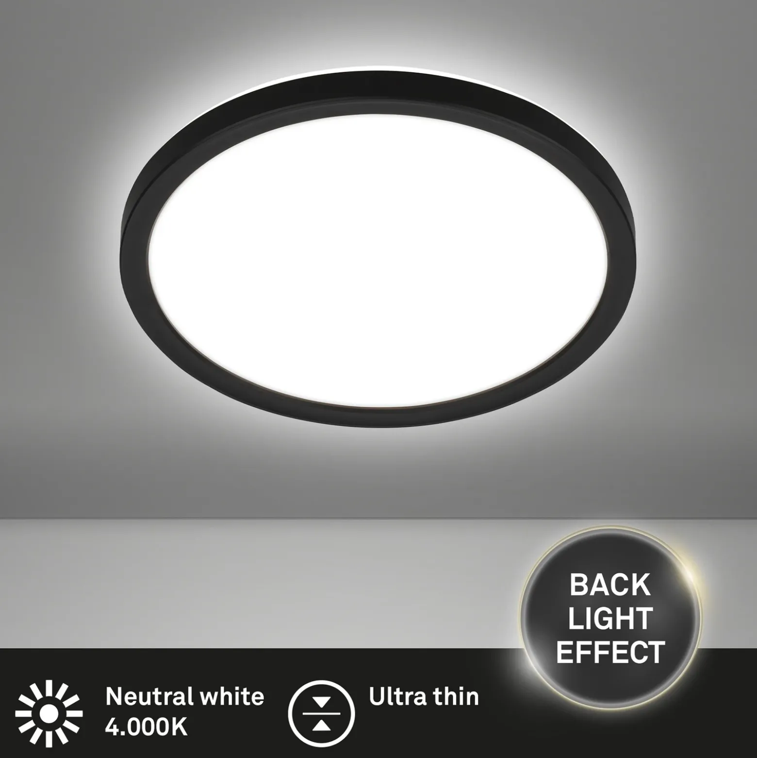 Plafón LED Tava, negro, Ø 24 cm, plástico