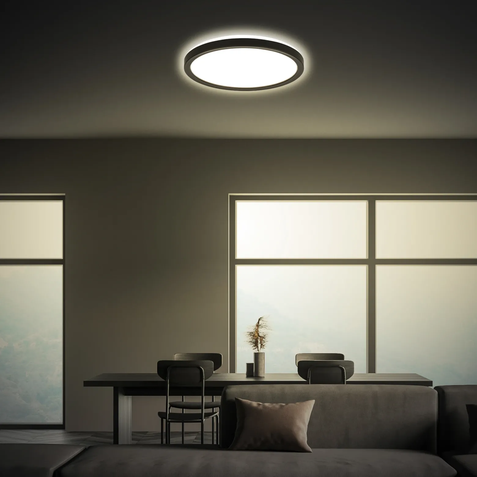 Plafón LED Tava, negro, Ø 24 cm, plástico